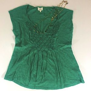 ANTHRO Green Smocked Diamond Texture Top, Large